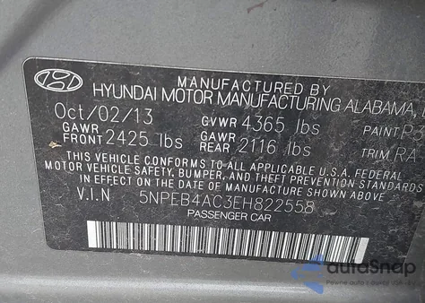 2014 Hyundai Sonata Gls z USA, uszkodzony, nr VIN 5NPEB4AC3EH822558